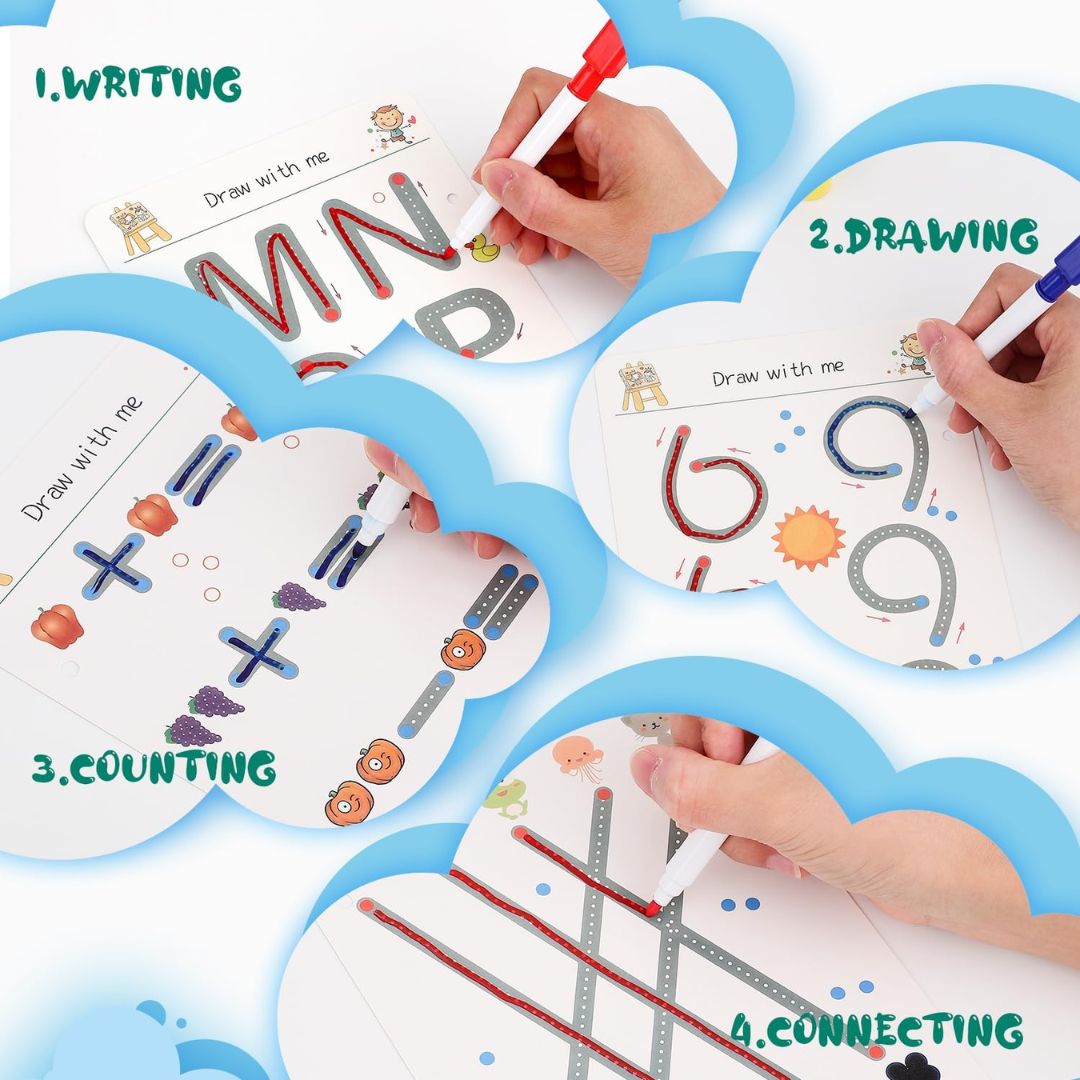 Kids  Educational Book Set - 64 Pages, 8 Pens, Markers