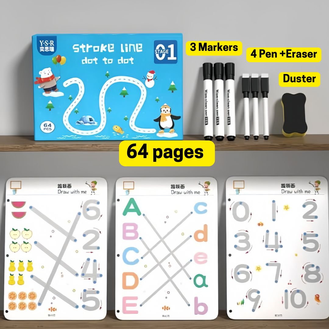 Kids  Educational Book Set - 64 Pages, 8 Pens, Markers
