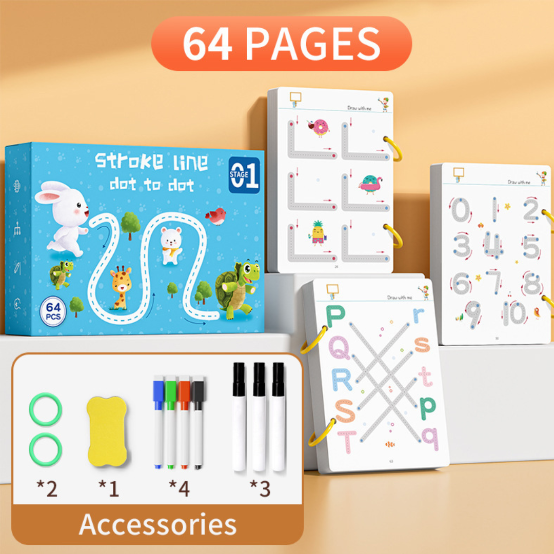 Kids  Educational Book Set - 64 Pages, 8 Pens, Markers