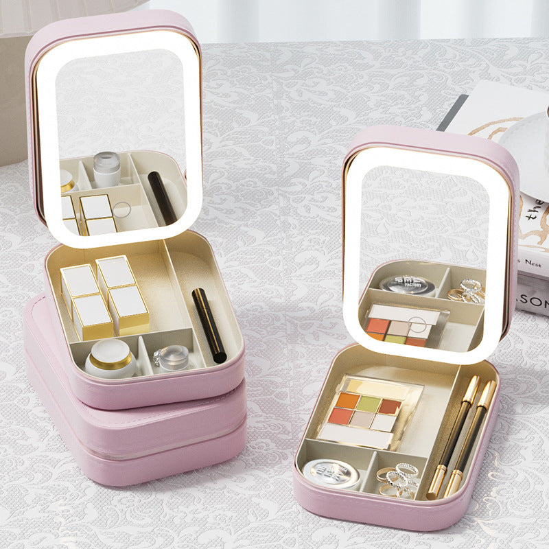 💄 Portable Cosmetic Organizer with LED Mirror
