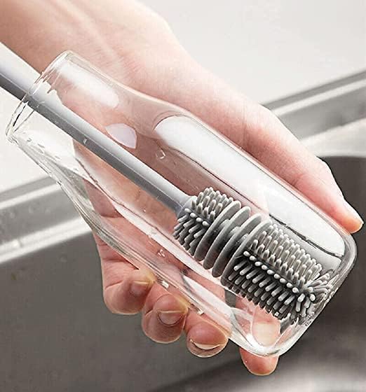 2-in-1 Bottle Cleaning Brush Set – Long Silicone Brush + Lid Cleaner