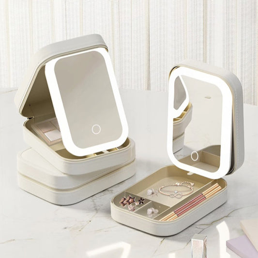 💄 Portable Cosmetic Organizer with LED Mirror