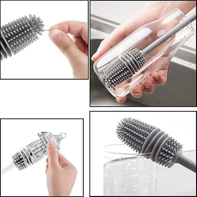 2-in-1 Bottle Cleaning Brush Set – Long Silicone Brush + Lid Cleaner