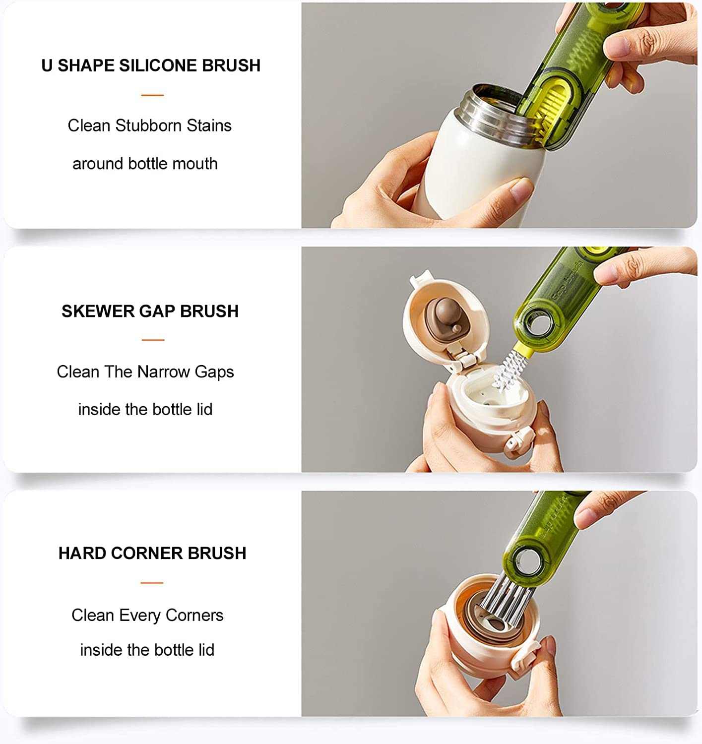 2-in-1 Bottle Cleaning Brush Set – Long Silicone Brush + Lid Cleaner