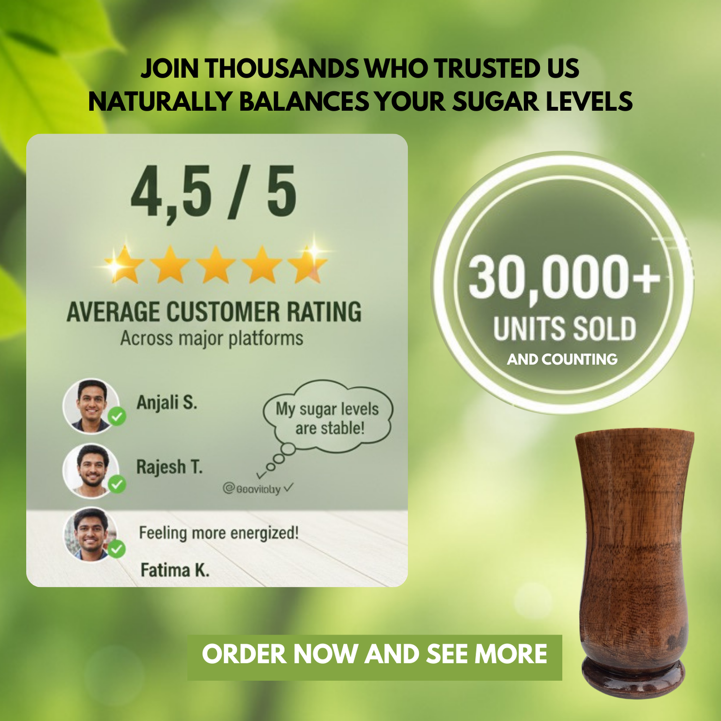 Sugar Balance Wooden Water Glass (Natural Sugar Solution)