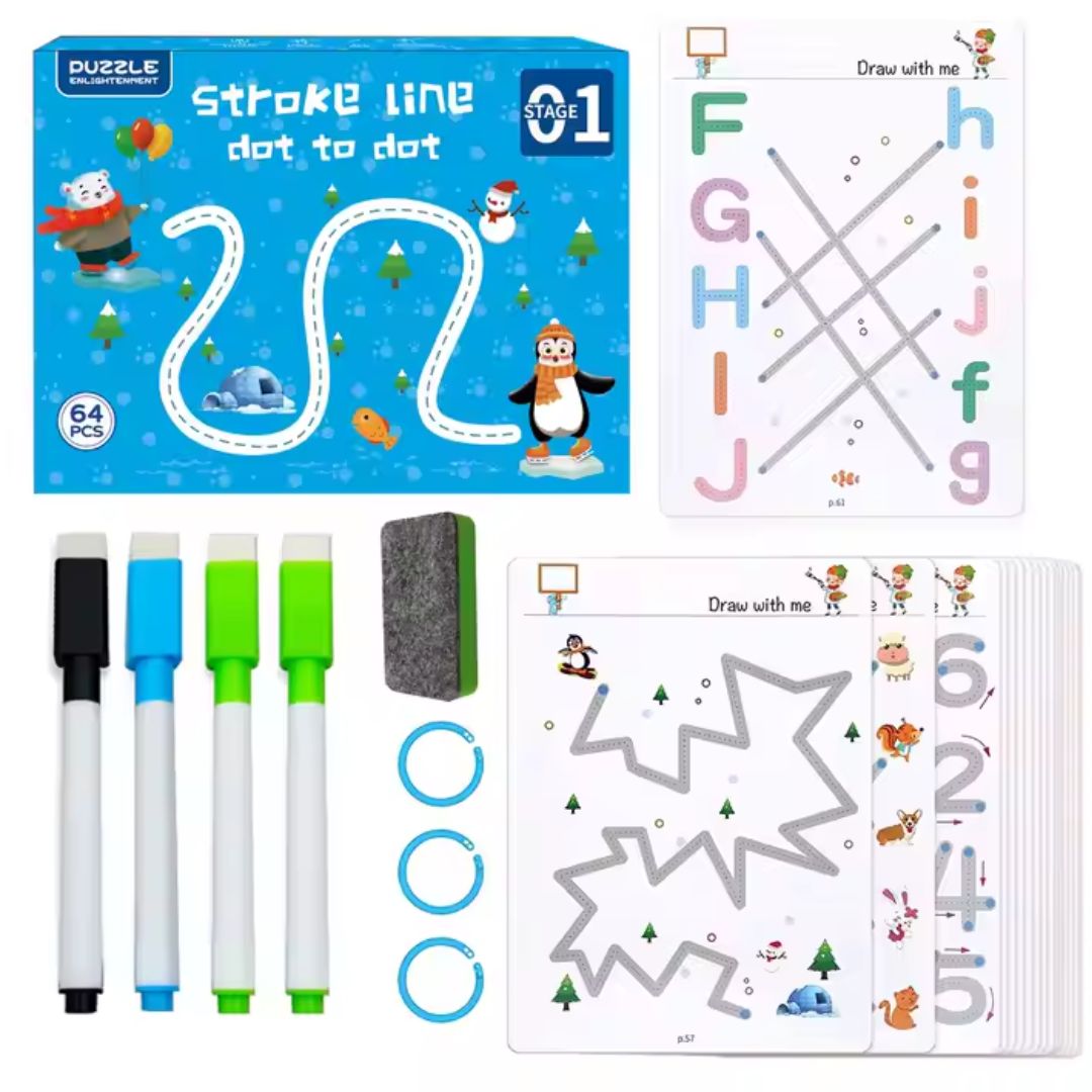 Kids  Educational Book Set - 64 Pages, 8 Pens, Markers